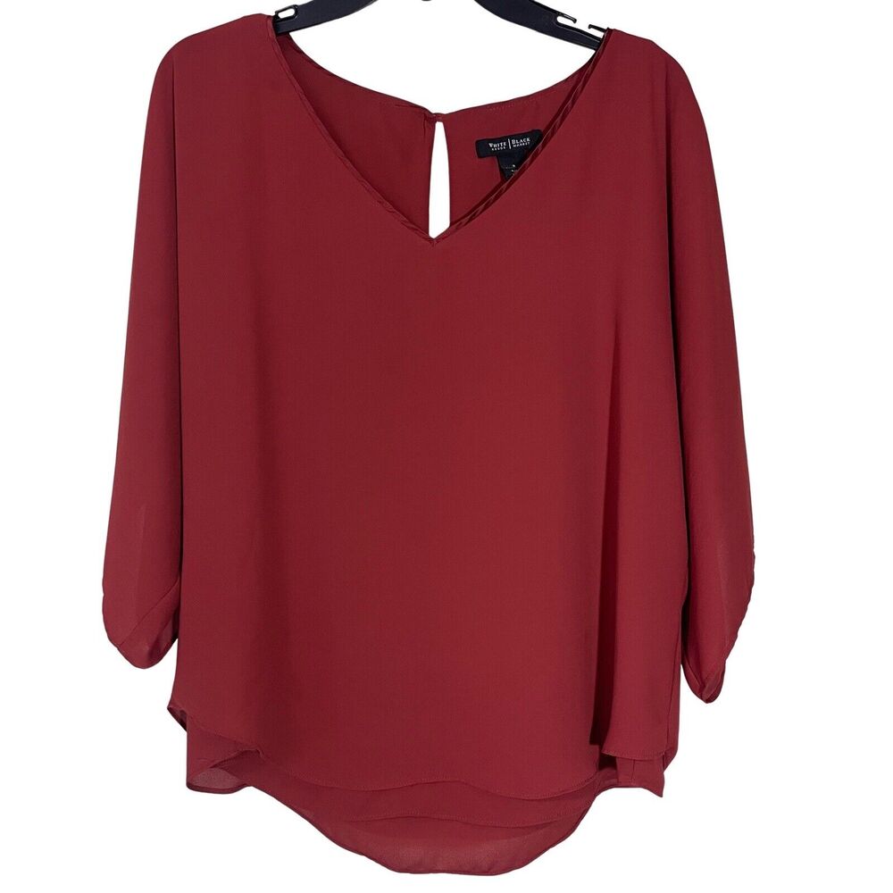 White House Black Market Blouse Womens Size Small Burgundy Layered Keyhole Back